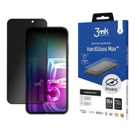 Szkło ochronne na smartfon 3mk HardGlass Max Privacy Black Apple iPhone 15 Plus 5903108531085