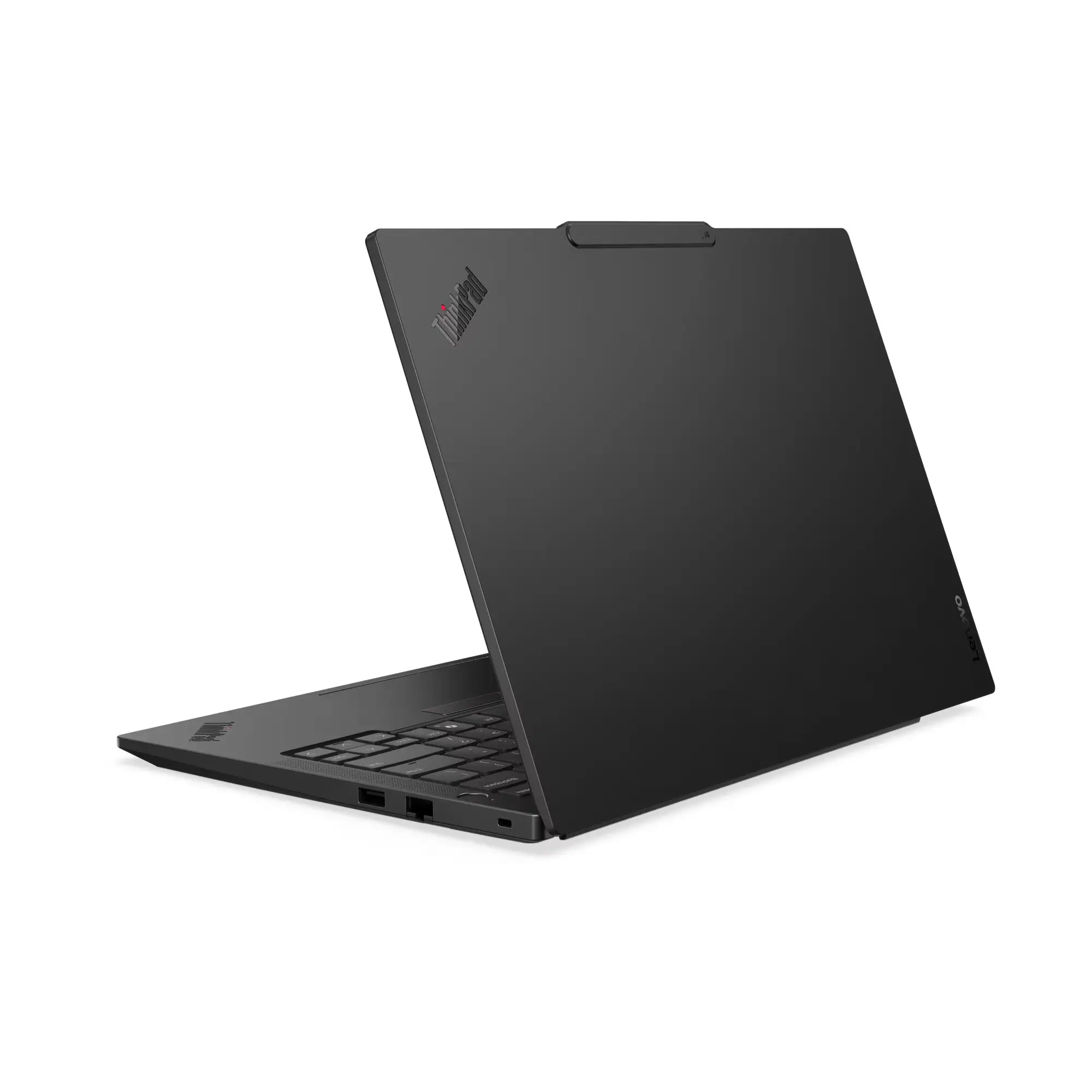 Grafika ukazuje czarnego laptopa widzianego od tyłu
