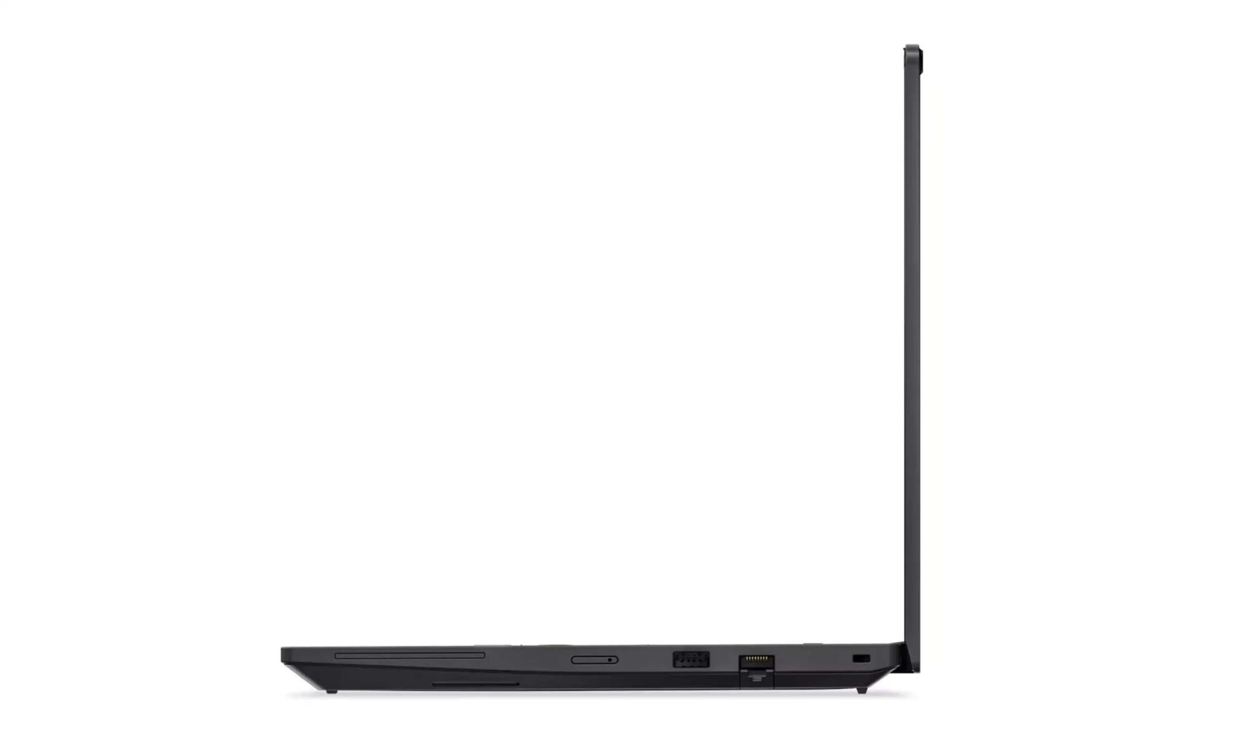 Zdjęcie ukazuje bok czarnego otwartego laptopa