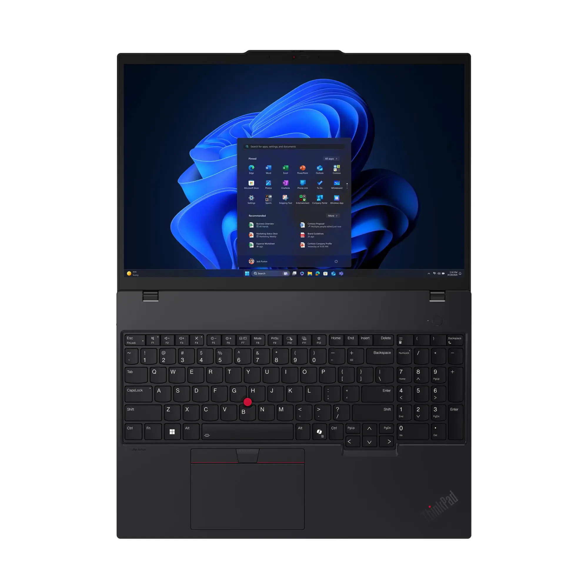 Laptop Lenovo ThinkPad T16 G4 21QE004VPB z 32GB RAM o 16-calowym ekranie WUXGA, 1TB dyskiem SSD i z procesorem Intel Core Ultra 7 255U Zdjęcie ukazuje czarnego otwartego laptopa rozłożonego na płasko