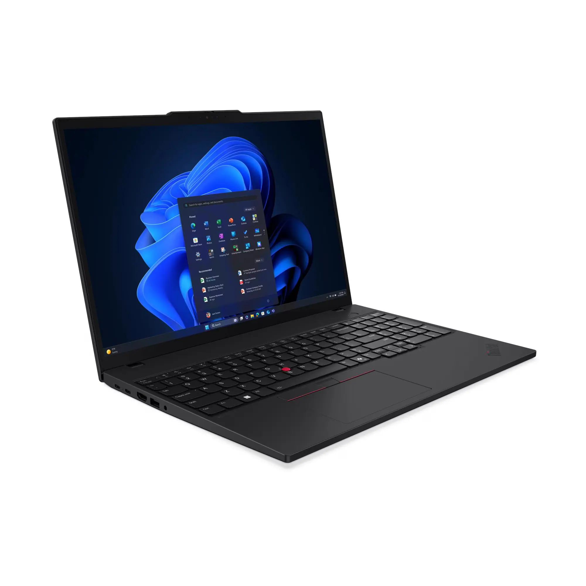 Laptop Lenovo ThinkPad T16 G4 21QE004VPB z procesorem Intel Core Ultra 7 255U o 16-calowym ekranie WUXGA, z 32GB RAM i 1TB dyskiem SSD Zdjęcie pokazuje otwartego czarnego laptopa